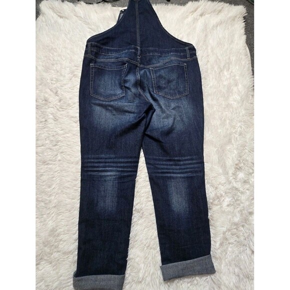 L.E.I. Y2k Dark Denim Whiskered Faded Hippie Overalls Size XL Juniors - Picture 8 of 13